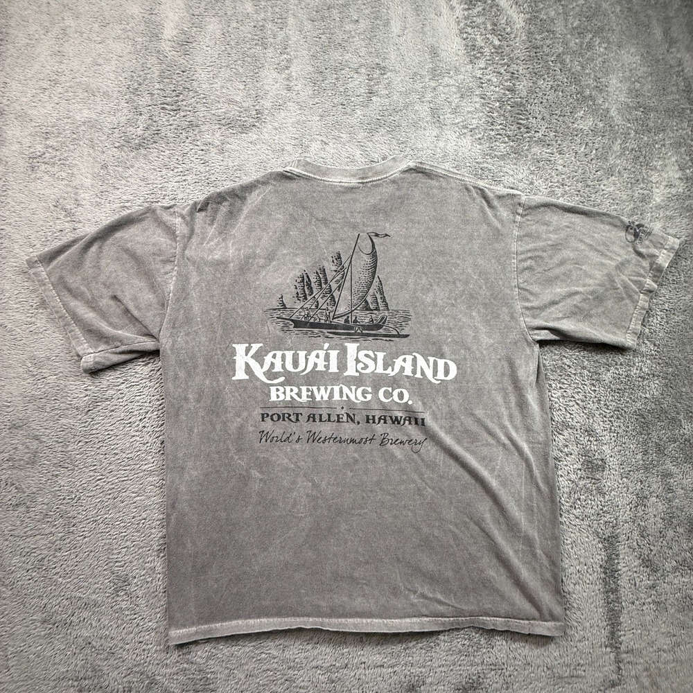 Crazy Shirts Hawaii Kauai Island Brewing Co. Port Allen Tee XL Crater Dyed Gray